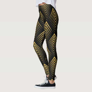 Black & Gold Art-Deco Geometric Pattern Leggings