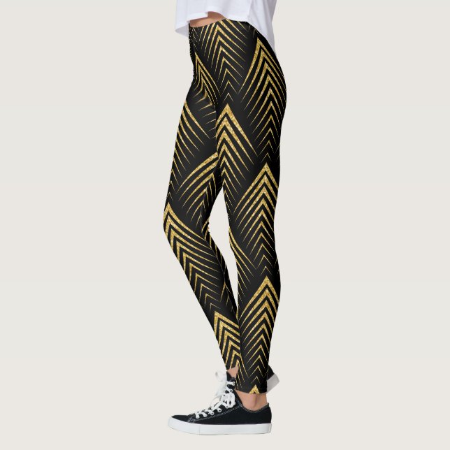 Black & Gold Art-Deco Geometric Pattern Leggings (Left)