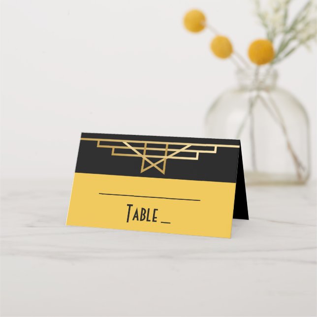 Black & Gold Art Deco Great Gatsby Wedding Party Place Card (Front)