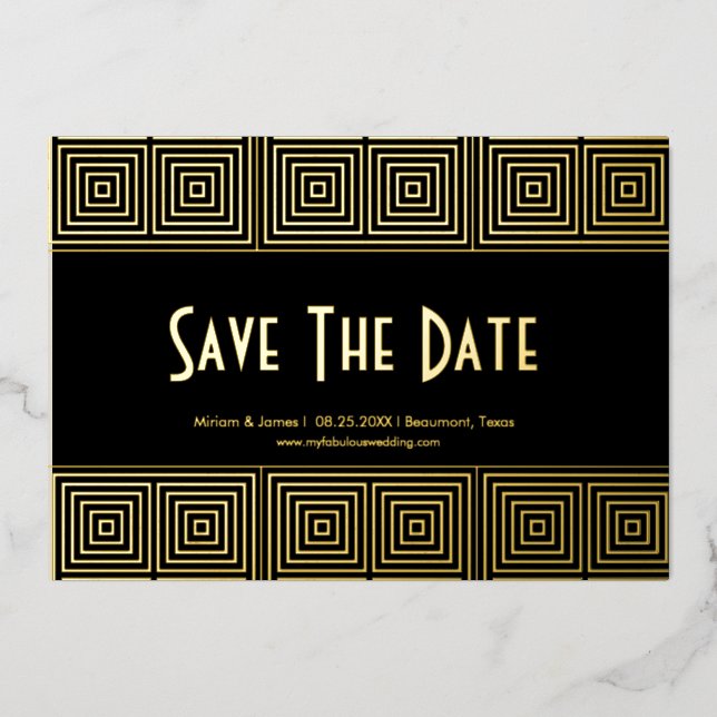 Black & Gold Art Deco Inspired Save the Date (Front)