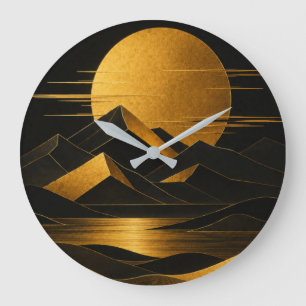 Black & Gold Art Deco Mountain Landscape Clock