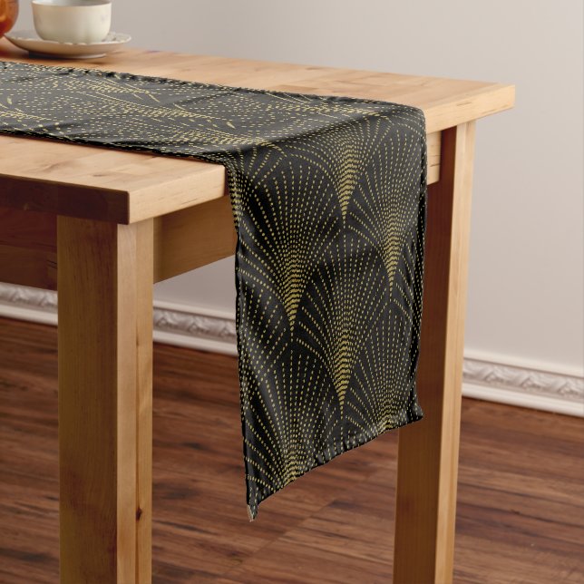 Black & Gold Art-Deco Pattern Short Table Runner (In Situ)