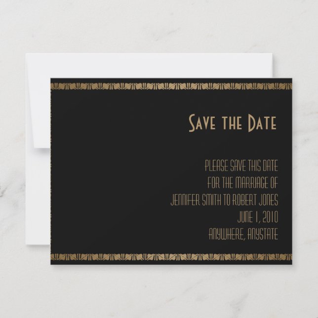 Black Gold Art Deco Peacock Wedding Save the Date (Front)