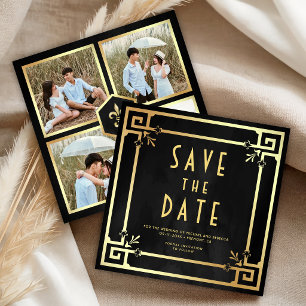Black Gold Art Deco Photo Collage Wedding Save The Date