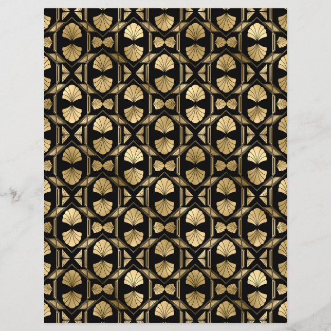 Black & Gold Art Deco Scrapbook Paper Sheet (Back)