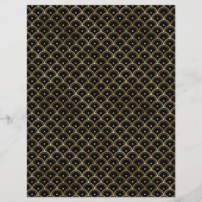 Black & Gold Art Deco Scrapbook Paper Sheet (Back)