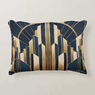 Black & Gold Art Deco Skyline Decorative Cushion