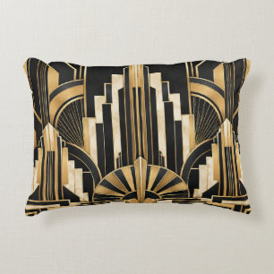 Black & Gold Art Deco Skyline Decorative Cushion