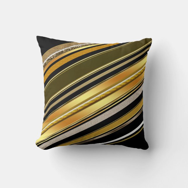 Black Gold Art Deco Style Cushion Pillow (Front)