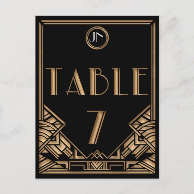 Black Gold Art Deco Style Table Number 7 Postcard (Front)