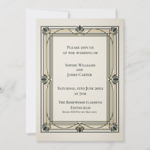 Black Gold Art Deco Wedding Invitation
