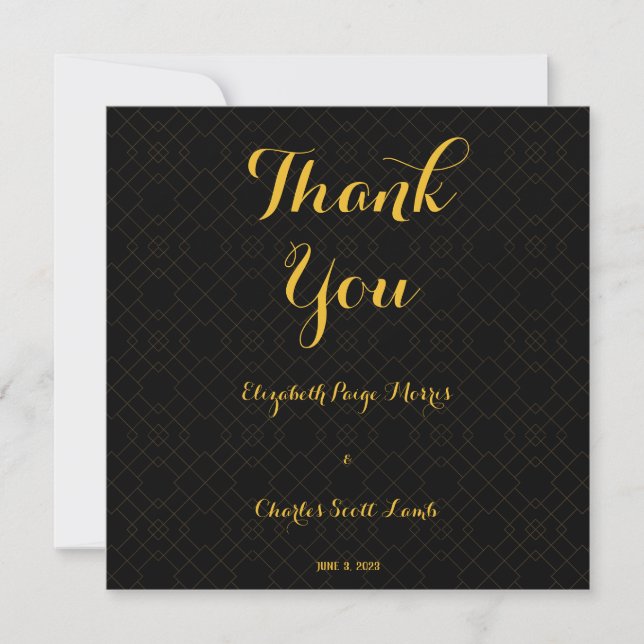 Black &Gold Art Deco Wedding Thank You Card (Front)