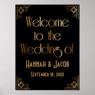 Black Gold Art Deco Welcome to the Wedding of Sign
