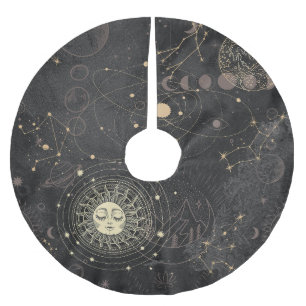 Black Gold Astrological Pattern Brushed Polyester Tree Skirt