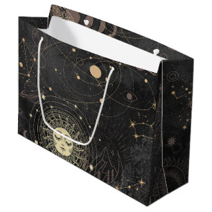 Black Gold Astrological Pattern Large Gift Bag