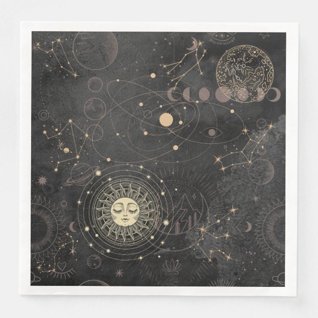 Black Gold Astrological Pattern Napkin (Front)
