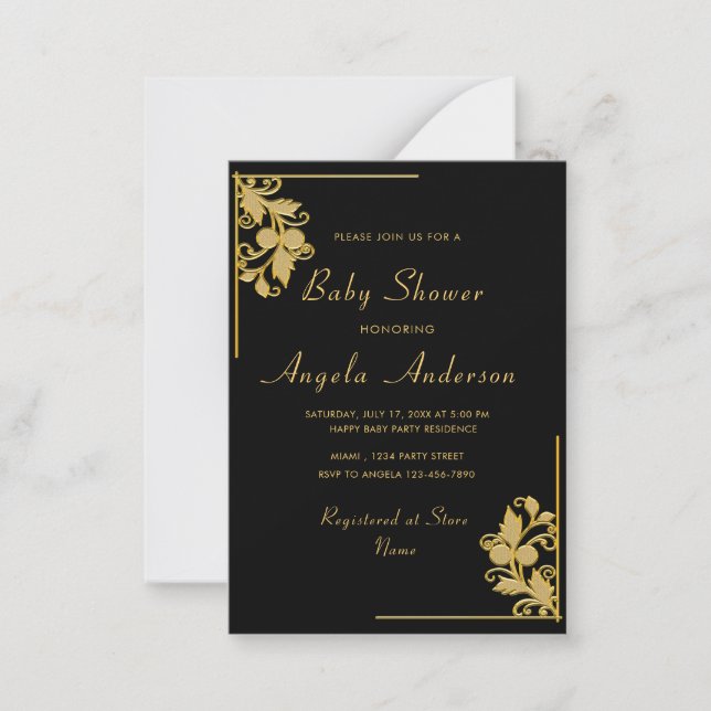 Black Gold Baby Girl Shower Invitation Template (Front)