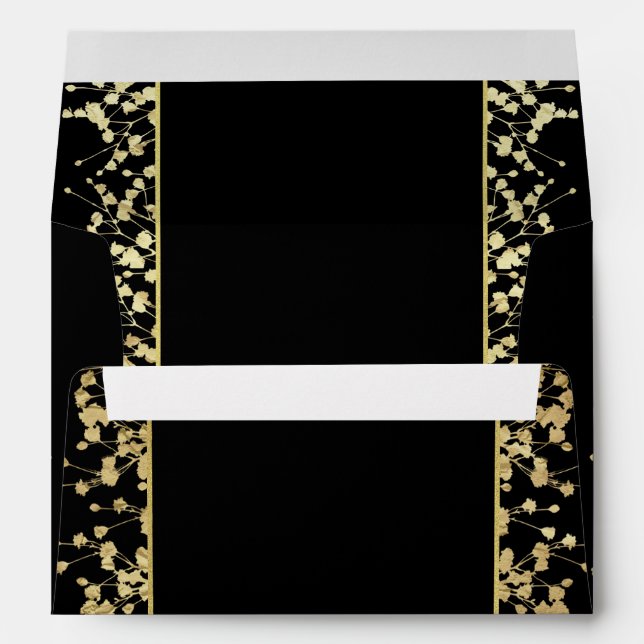 Black & Gold Babys Breath Floral Envelopes (Back (Bottom))