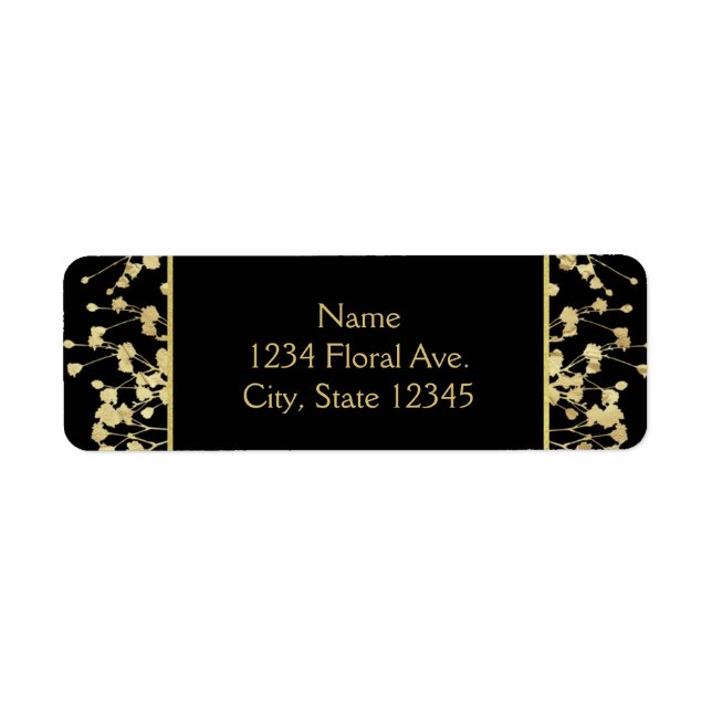 Black & Gold Babys Breath Wedding Address Labels (Front)