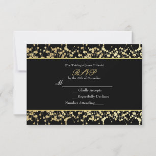 Black & Gold Babys Breath Wedding RSVP card