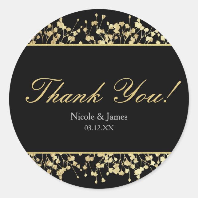 Black & Gold Babys Breath Wedding Stickers (Front)