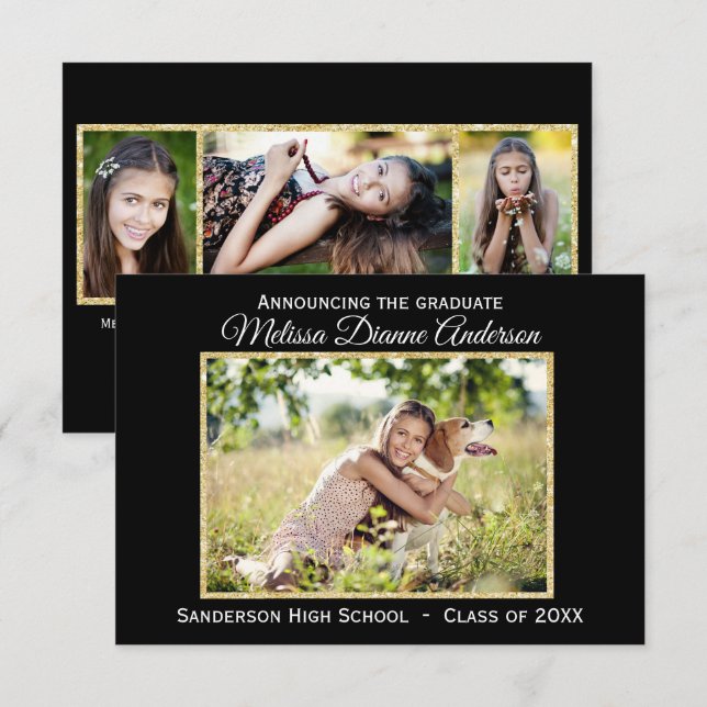 Black/Gold Background - 3x5 Grad Announcement (Front/Back)
