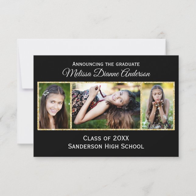 Black/Gold Background-3x5 Graduation Announcement (Front)