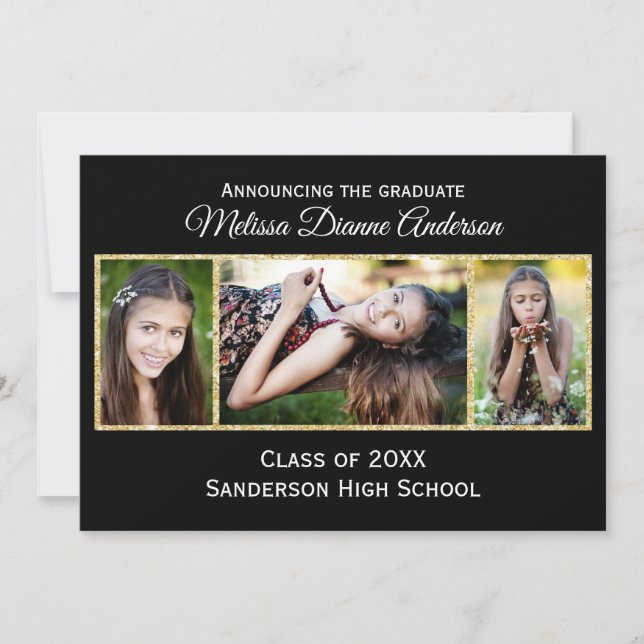 Black/Gold Background - Graduation Announcement (Front)