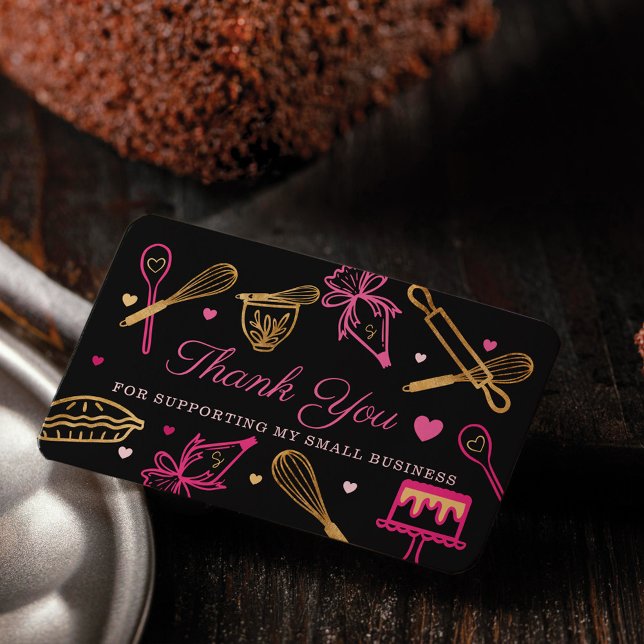 Black & Gold Baking & Cooking Utensil Thank You Business Card (Creator Uploaded)