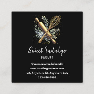 Black Gold Baking Utensil Square Bakery Square Business Card