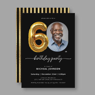 Black Gold Balloon 60th Birthday Invitation
