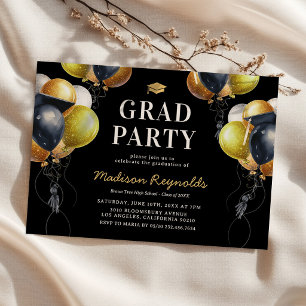 Black Gold Balloons 2026 Graduation Party Invitation