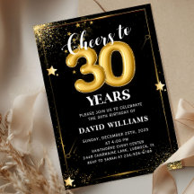 Black Gold Balloons 30th Birthday Party Invitation