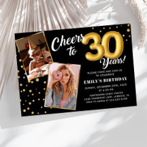 Black Gold Balloons 30th Birthday Photo Invitation