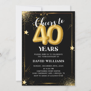 Black Gold Balloons 40th Birthday Party Invitation