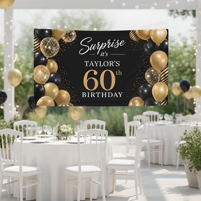 Black Gold Balloons 60th Birthday Banner (Creator Uploaded)