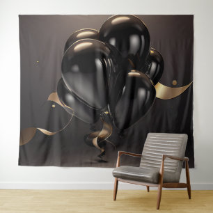 Black & Gold Balloons Backdrop Tapestry