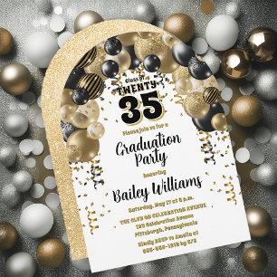 Black Gold Balloons Graduation Party Invitation