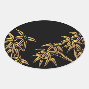 Black Gold Bamboo Asian Envelope Seal Sticker