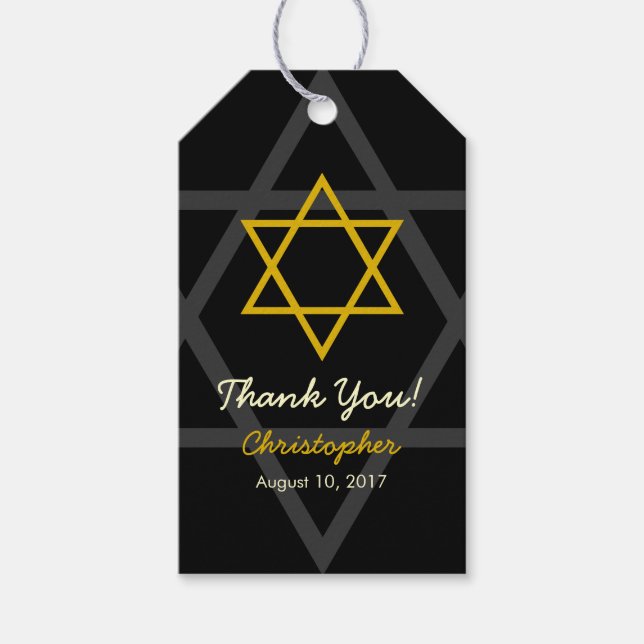 Black Gold Bar Mitzvah Thank You Favour Tag (Front)
