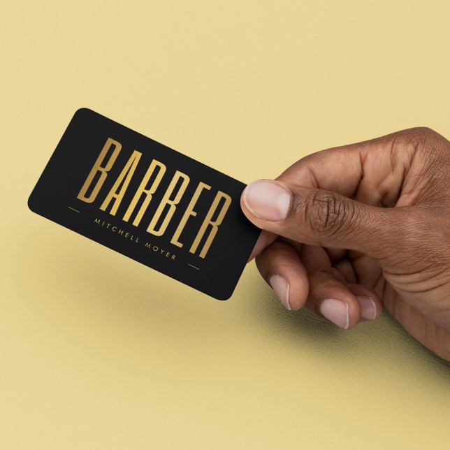 Black & Gold Barber Hair Salon Minimalist  Business Card (Creator Uploaded)