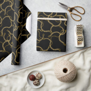 Black Gold Baroque Chain Luxury Wrapping Paper