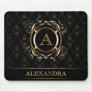 Black & Gold Baroque Frame Design-Monogram Mouse Mat