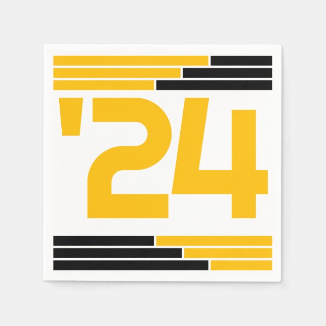 Black & Gold Bars Class of '24 Grad Party Napkin (Front)