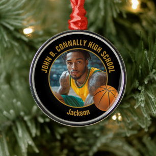 Black Gold Basketball Player Photo Christmas Metal Tree Decoration