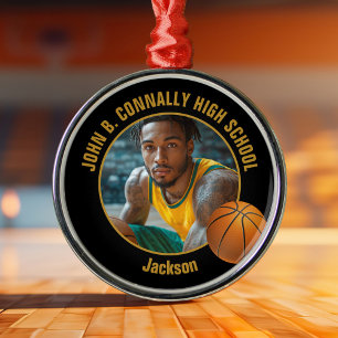 Black Gold Basketball Player Photo Christmas Metal Tree Decoration