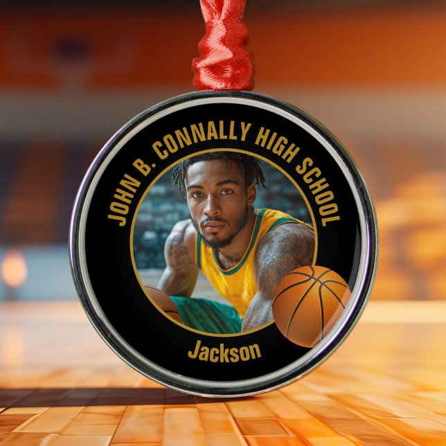 Black Gold Basketball Player Photo Christmas Metal Tree Decoration (Creator Uploaded)