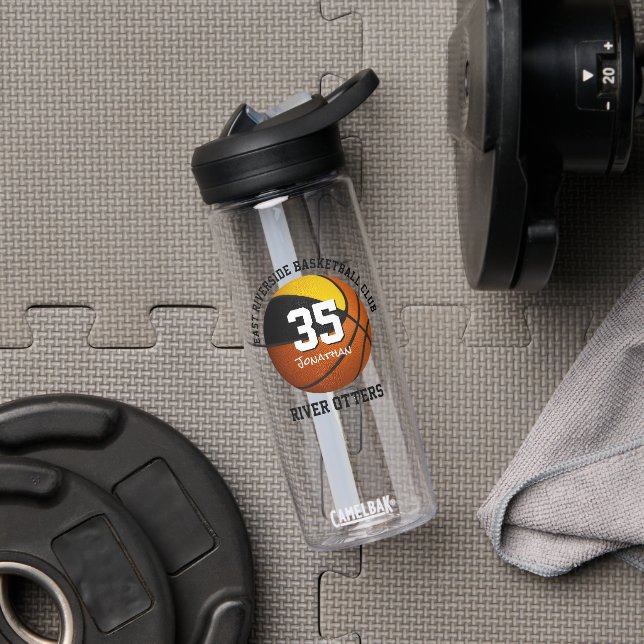 Black gold basketball team colours personalised water bottle (Gym)
