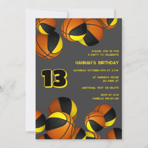 black gold basketballs kids sports birthday invitation