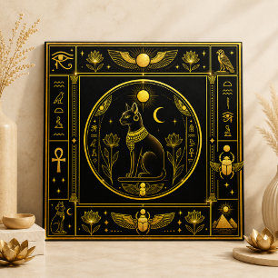 Black Gold Bastet Cat Egyptian Symbol Decor Tile